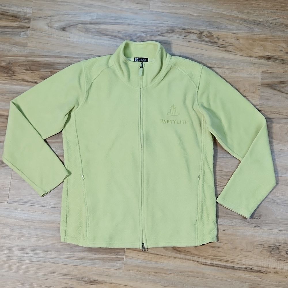 💜PartyLite Lime Green Zipper Fleece Sweater Jacket Large